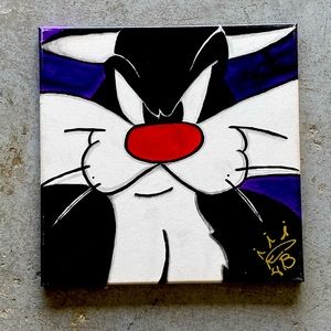 Sylvester the Cat looney Tunes painted on 12” by 12” canvas original artwork